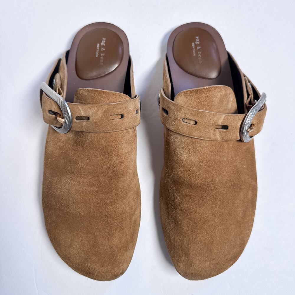 Rag & Bone Ansley Slide Suede Leather Buckle Mules Brown Size 39